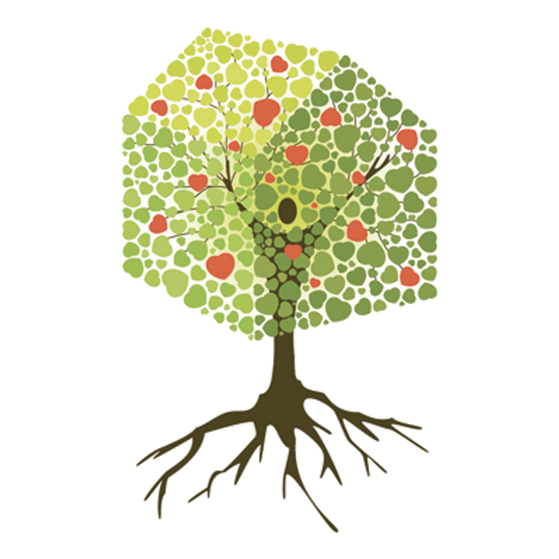 Logo commandé par une géobiologue / bioénergéticienne. Ce logo représente un arbre dont les feuilles forment la maison et le tronc représente un être humain. C'est l'énergie de la maison à travers nous.